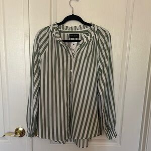 Lane Bryant Olive and White Striped Button Down Shirt new with tags